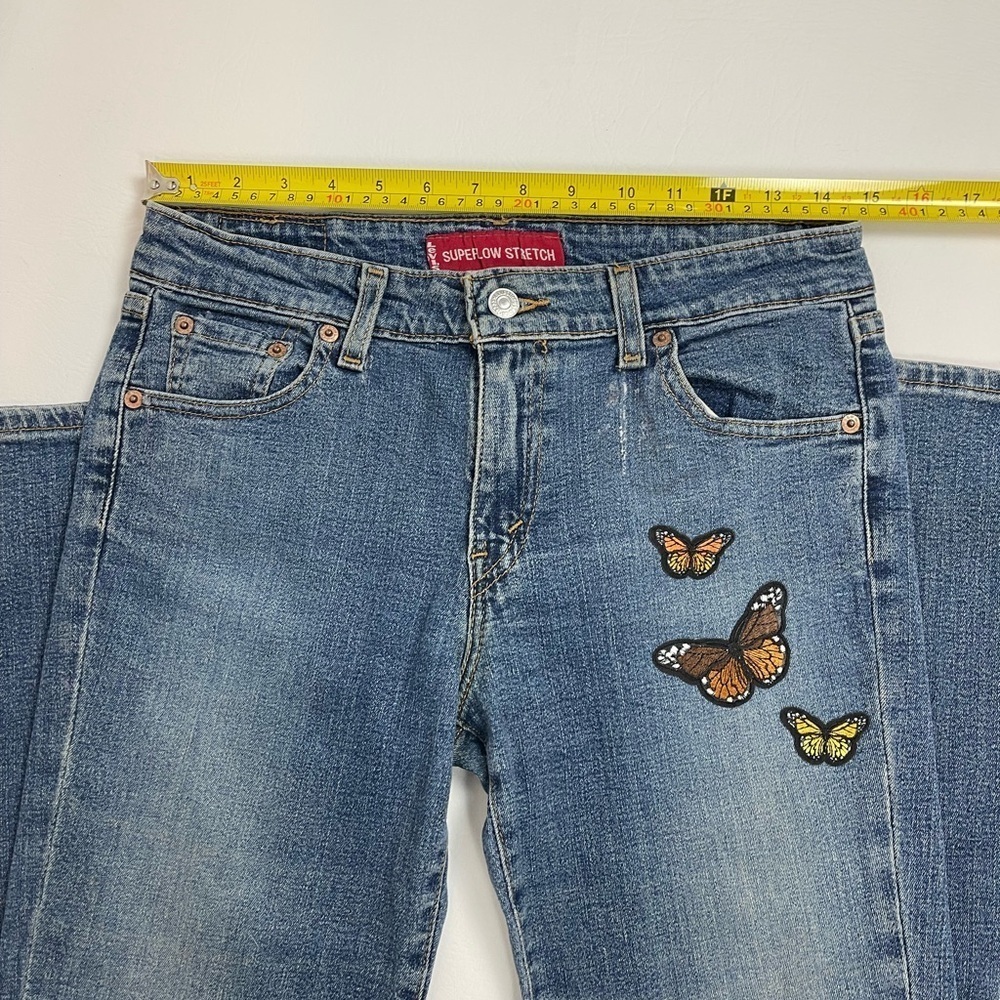 Levi’s 518 Superlow Bootcut Jeans Juniors 7M Butterfly Patch Y2K - Picture 11 of 16